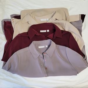 Set of 3 Susan Graver Stretch Peachskin  Button Front Shirts, Size S (6-8)